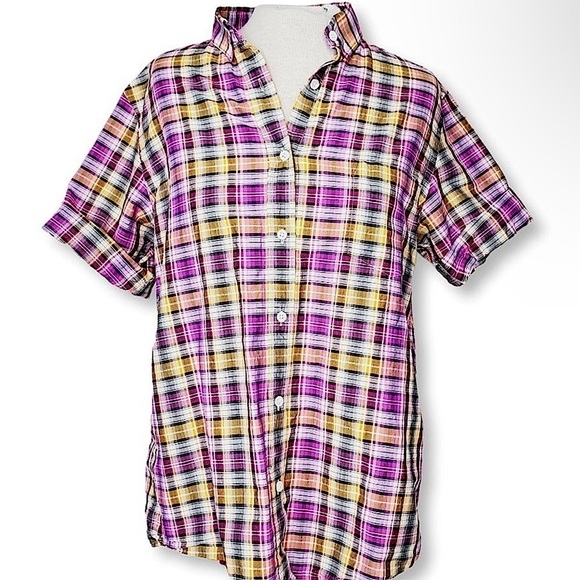 🔥THEORY plaid short sleeve tailored shirt 💞 - Picture 1 of 6